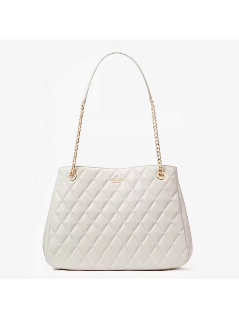 ♠️ Kate Spade Carey Quilted Smooth Leather Large Tote Bag, Parchment Ivory White